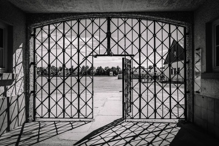 a building next to a window